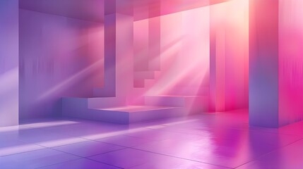 Minimalist Abstract Interior with Pink and Purple Gradient Lighting - Modern Geometric Room Design for Creative Backgrounds and Artistic Spaces  
