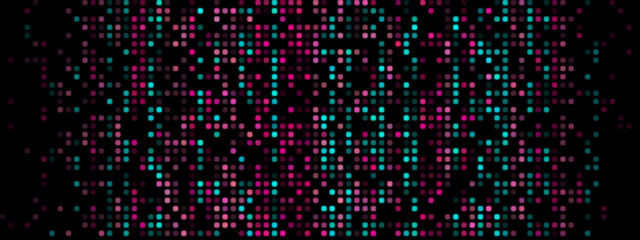 Pixelated Design: Pink and Turquoise Pixels on Dark Background