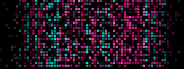 Pixelated Design: Pink and Turquoise Pixels on Dark Background