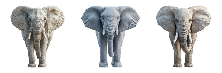 Obraz premium Elephant front view set isolated on transparent background