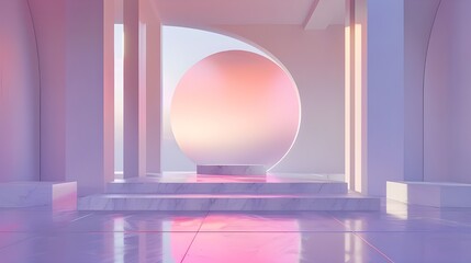 Minimalist Abstract Interior with Pink and Purple Gradient Lighting - Modern Geometric Room Design for Creative Backgrounds and Artistic Spaces  