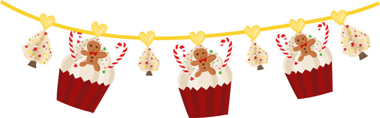 Christmas decorations illustration on transparent background.
