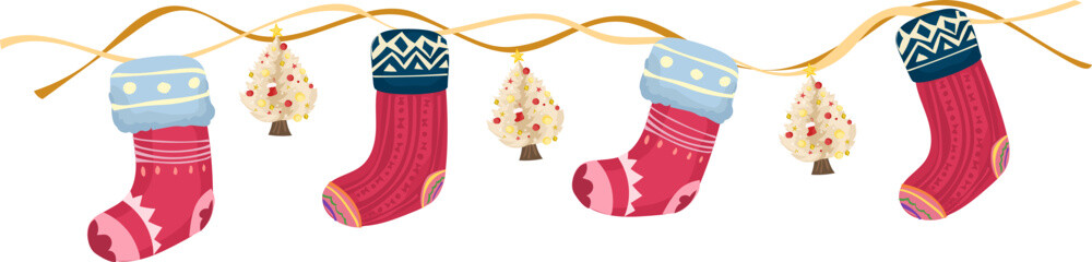 Red christmas decorations illustration on transparent background.
