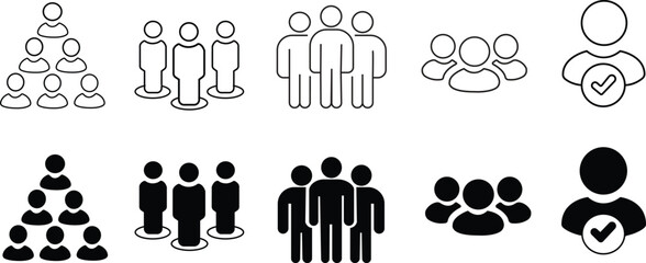 People icon set flat black isolated on transparent background. Containing participants, group, team, organization, community, population, audience, member. Vector illustration