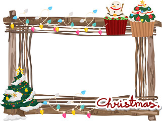 Cute christmas wooden frame illustration on transparent background.
