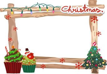 Cute christmas wooden frame illustration on transparent background.
