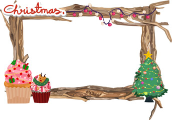Cute christmas wooden frame illustration on transparent background.
