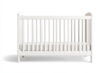 A modern white crib designed for a baby's comfort and safety, perfect for nursery decor and infant care.