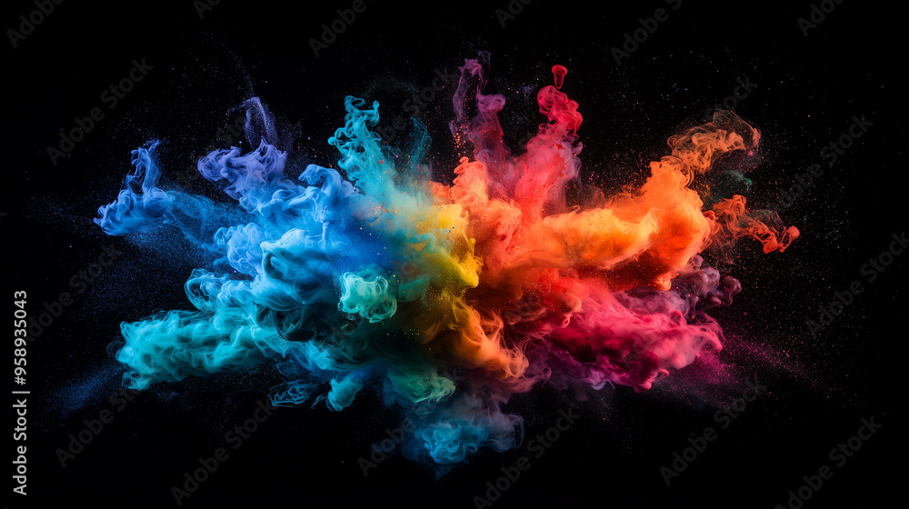 Leinwandbilder Explosion of Colorful Acrylic. A vibrant explosion of colorful smoke swirling dynamically, creating an abstract visual effect.