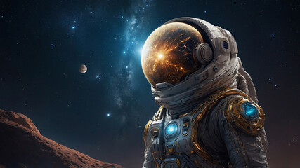 Fototapeta premium spaceman in outer space. mixed media