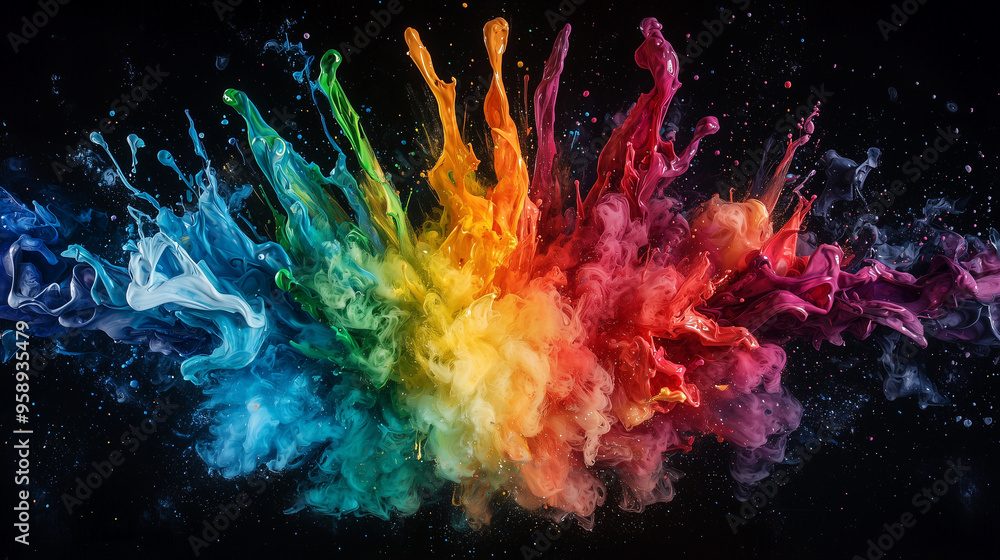 Aufkleber Explosion of Colorful Acrylic. A vibrant explosion of colorful smoke swirling dynamically, creating an abstract visual effect.