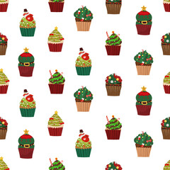 Cupcakes christmas seamless pattern background.
