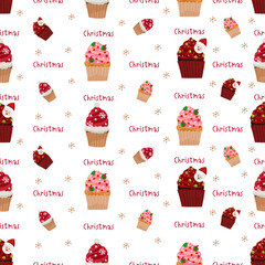 Christmas cupcakes seamless pattern background.
