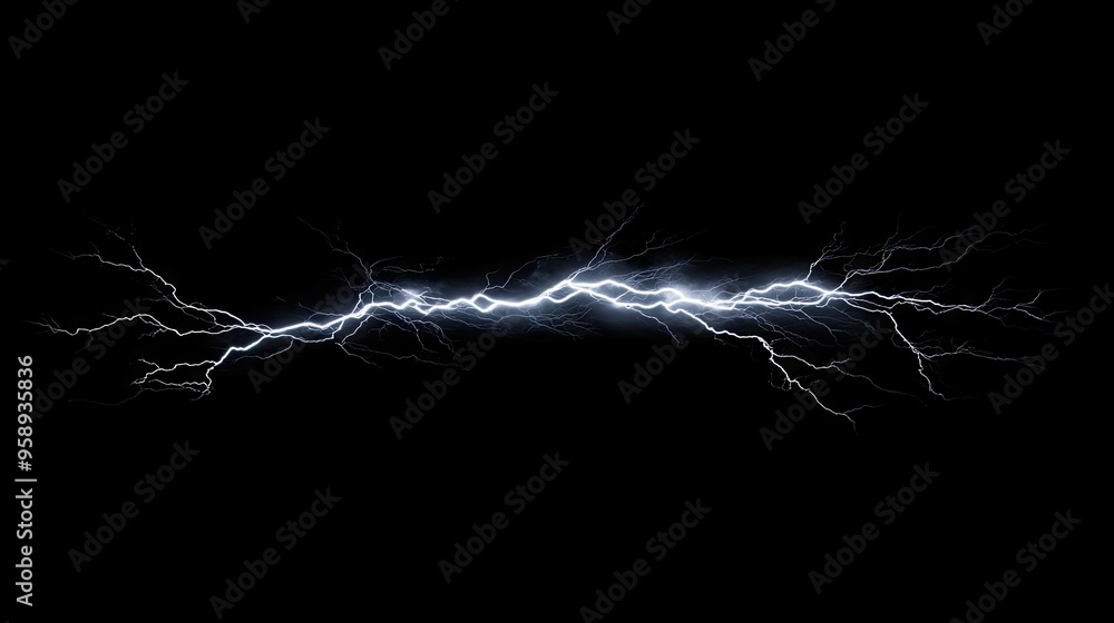 Aufkleber dynamic lightning bolt with branching extensions, isolated on a black backdrop, highlighting the for