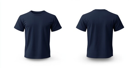 This versatile plain navy blue tshirt mockup presents a showcase of both the front and back views, making it an ideal choice for clothing design projects and retail advertisements in the market