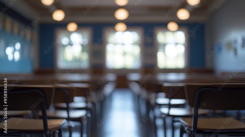 Aufkleber a classroom setting with empty chairs and soft lighting, suggesting a space for learning and engagem