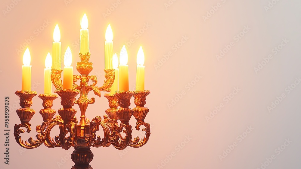 Poster elegant vintage candelabra with glowing candles, creating a warm and inviting atmosphere in any sett