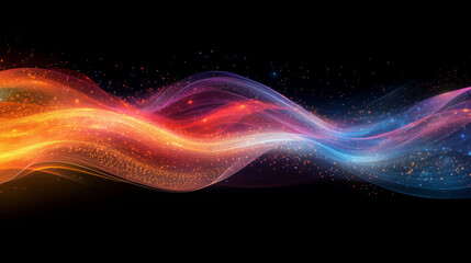 Obraz premium Abstract, colorful light streaks across a background with copy space, against a black color background, representing a technology concept.