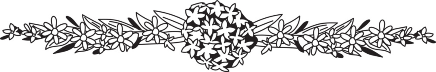 Hand drawn flower line border illustration on transparent background.
