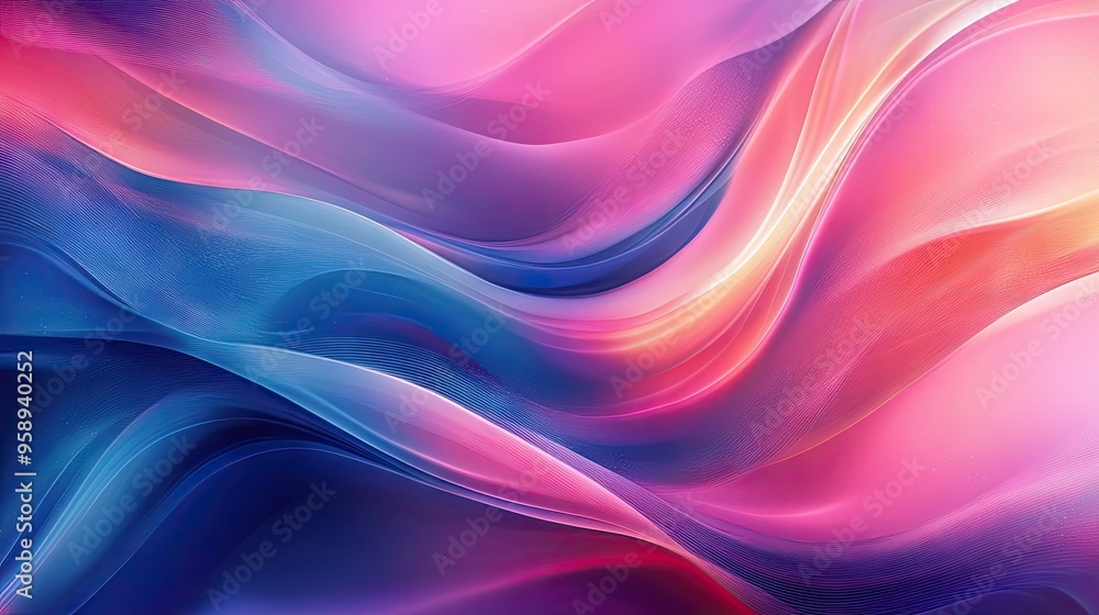 Poster elegant and colorful resonance wave design with fluid motion and smooth gradients, ideal for tech an