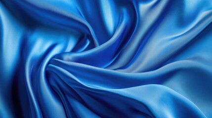 Fototapeta premium Elegant blue silk fabric flowing in the wind, smooth texture and rich color, close-up -