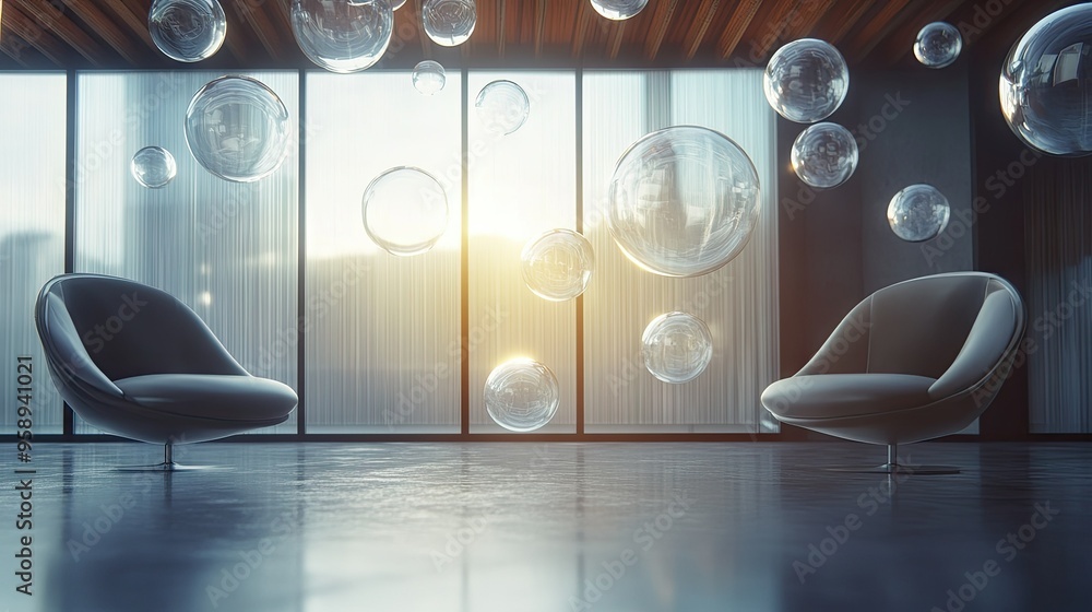 Poster elegant room with floating, translucent chat bubbles creating a dynamic, high-tech scene. ideal for 