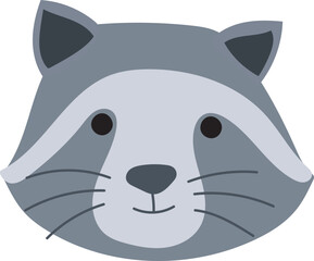 Cartoon cute raccoon illustration on transparent background.
