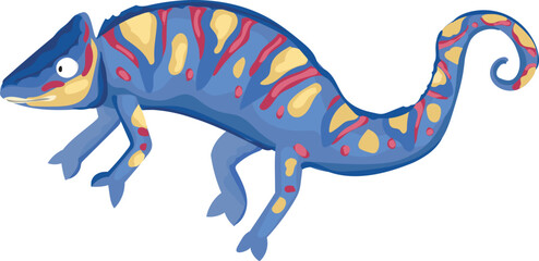 Cartoon blue chameleon illustration on transparent background.
