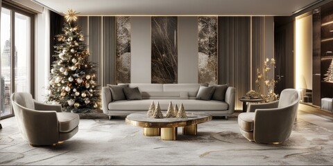 Merry christmas and happy new year festive background. Christmas interior design
