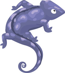 Cartoon purple chameleon illustration on transparent background.
