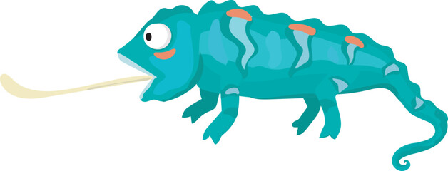 Cartoon blue chameleon illustration on transparent background.
