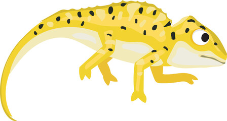 Cartoon yellow chameleon illustration on transparent background.
