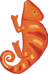 Cartoon orange chameleon illustration on transparent background.
