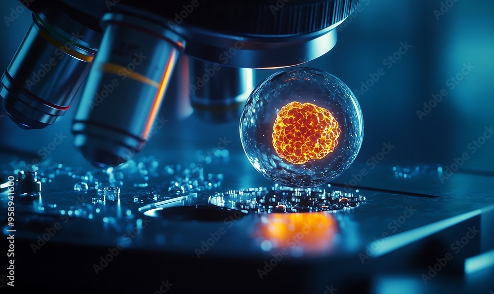 Aufkleber a single cell under a microscope in a laboratory setting