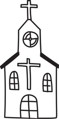 Hand drawn church illustration on transparent background.
