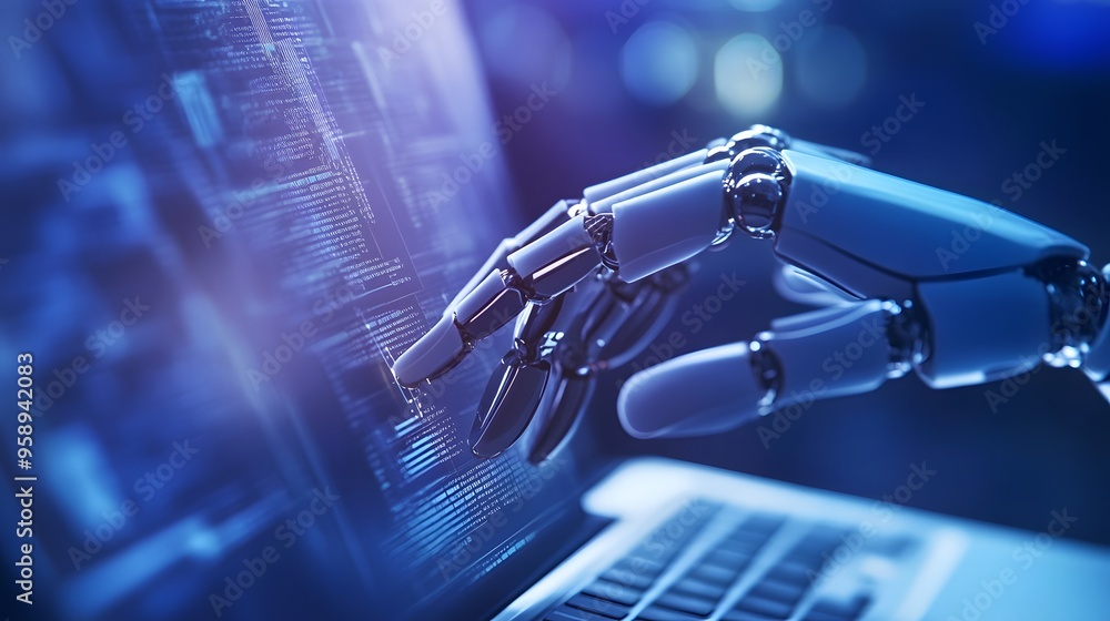 Aufkleber a robotic hand interacts with a computer screen, highlighting the increasing role of ai in modern te