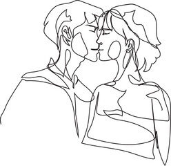 One line drawing love couple illustration on transparent background.

