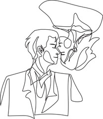 One line drawing couple illustration on transparent background.
