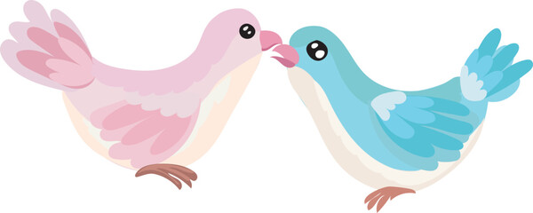 Cartoon cute bird couple illustration on transparent background.
