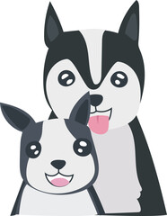 Cartoon cute dog couple illustration on transparent background.
