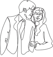 One line drawing weding couple illustration on transparent background.
