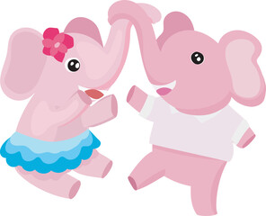 Cartoon cute elephant couple illustration on transparent background.
