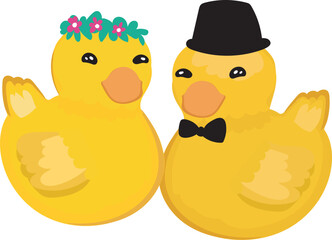 Cartoon cute duck couple illustration on transparent background.

