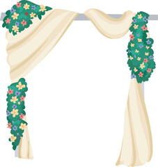 Wedding arch with white fabric illustration on transparent background.
