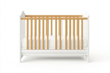 Stylish wooden crib in a modern nursery design, perfect for creating a safe and comfortable sleeping space for infants.