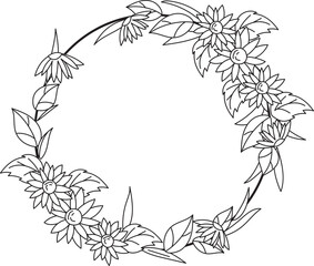 Hand drawn floral frame illustration on transparent background.
