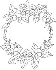 Hand drawn floral frame illustration on transparent background.
