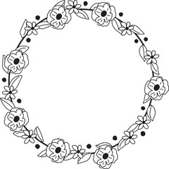 Hand drawn floral frame illustration on transparent background.
