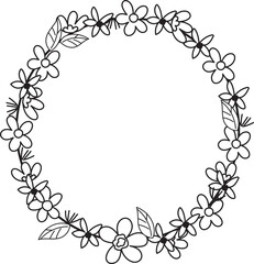 Hand drawn floral frame illustration on transparent background.
