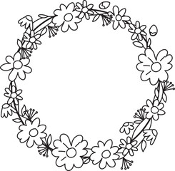 Hand drawn floral frame illustration on transparent background.
